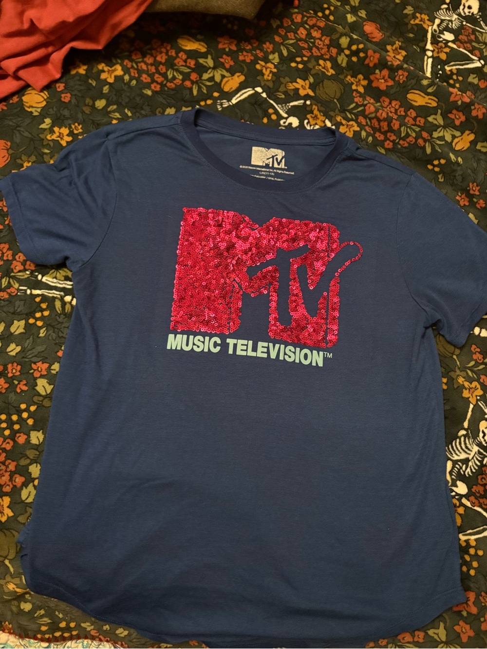 MTV Navy T-Shirt with Hot Pink Sequin Logo